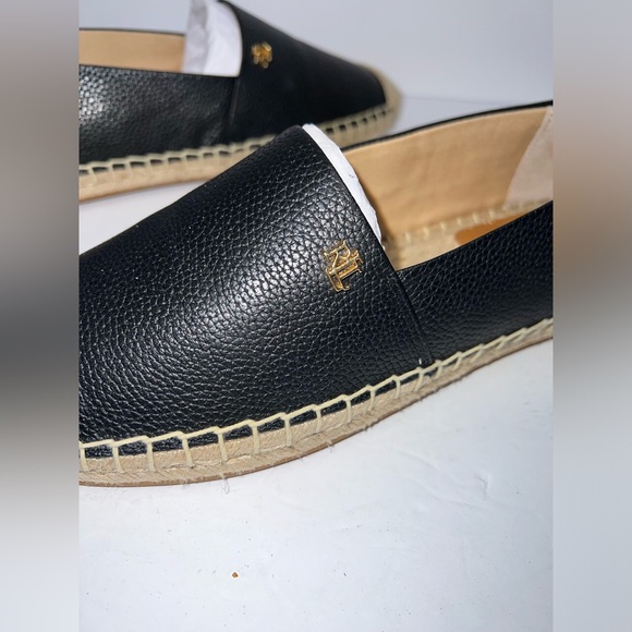 $125 Ralph Lauren Cameryn Espadrille Flat Shoes Tumbled Leather Black Size 8.5 - Picture 9 of 13